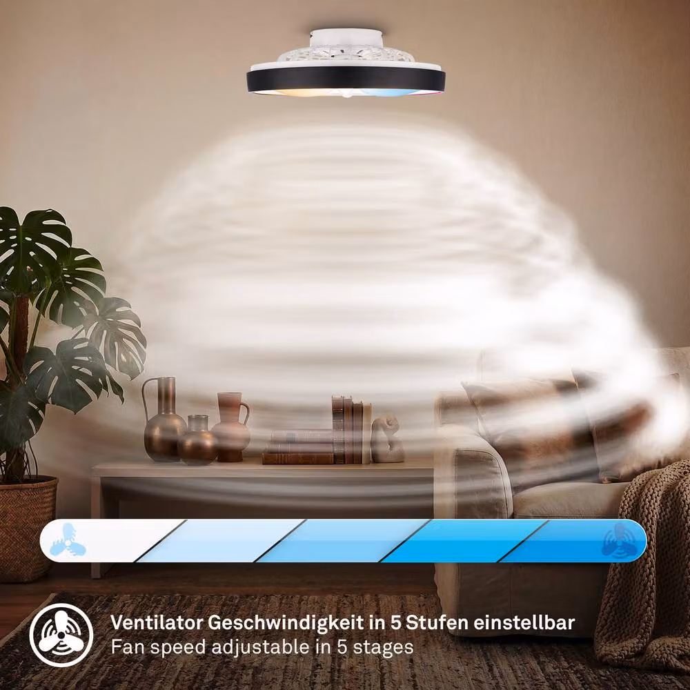 Briloner Black LED Ceiling Fan with Remote Control, Dimmable RGBIC Colour Changing Light and Timer – 7