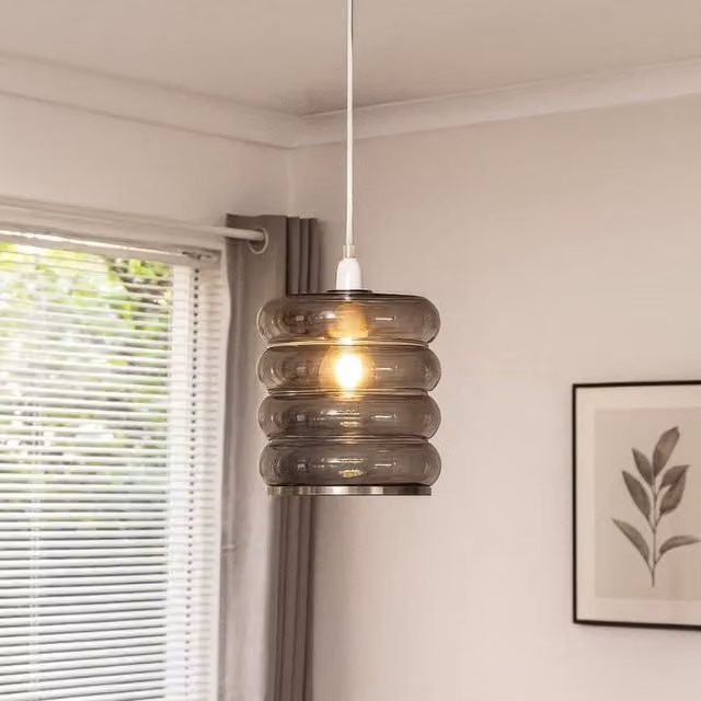 Pagazzi Cassia Smoke Glass Easy-Fit Pendant Light in Grey and Chrome