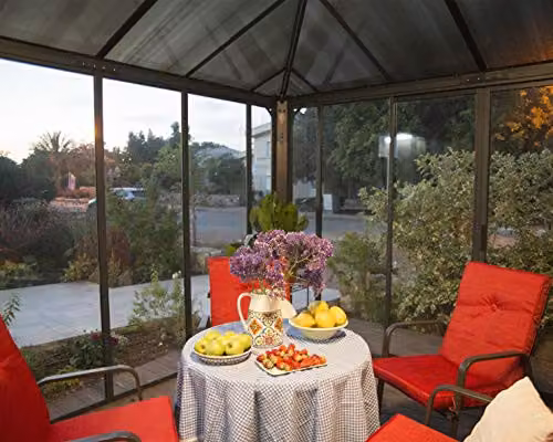 Palram Ledro 4300 Enclosed Garden Gazebo in Grey with Polycarbonate Roof, W/D/H: 295.5 x 430 x 274.5 cm – 4