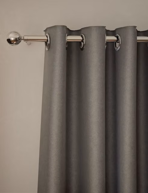 M&S Grey Velvet Thermal Eyelet Curtains H: 137 cm x W: 117 cm