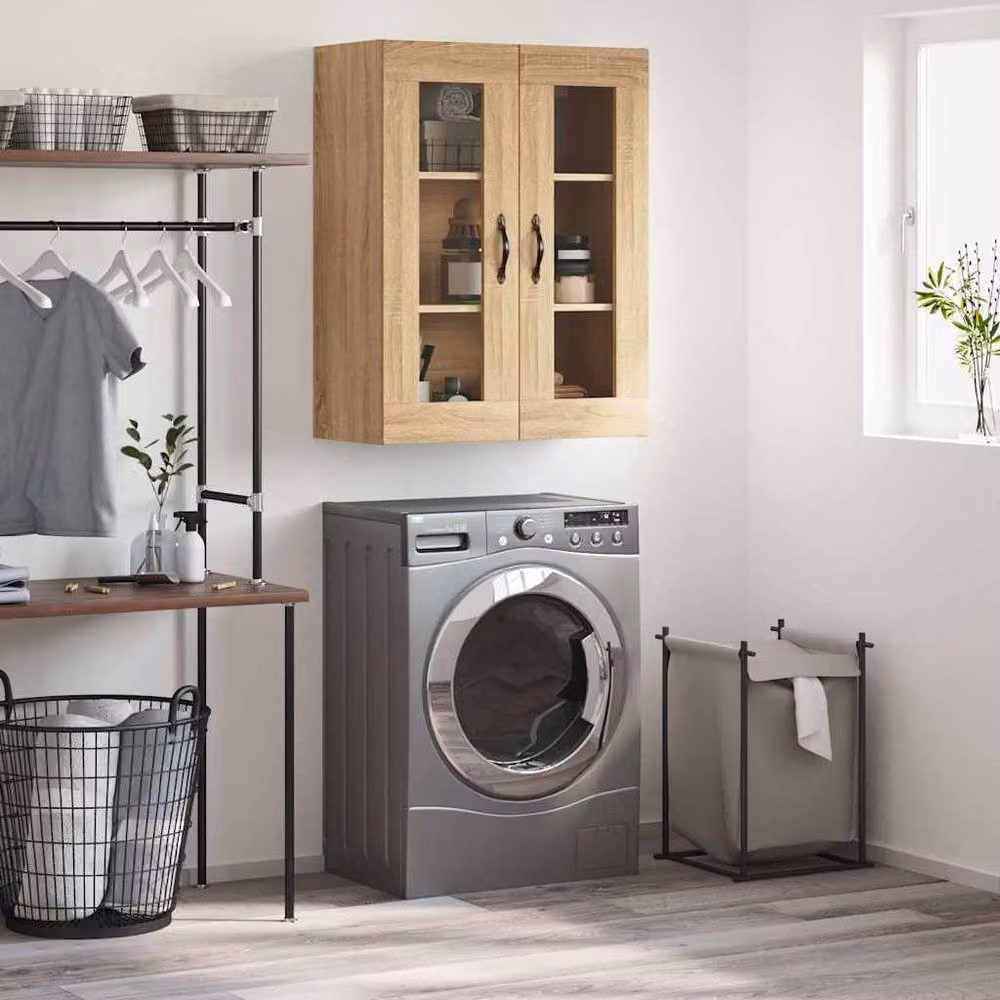 Berkfield Home Wall Mounted Cabinet in Sonoma Oak with Glass Doors, W/D/H: 69.5 x 34 x 90 cm – 2