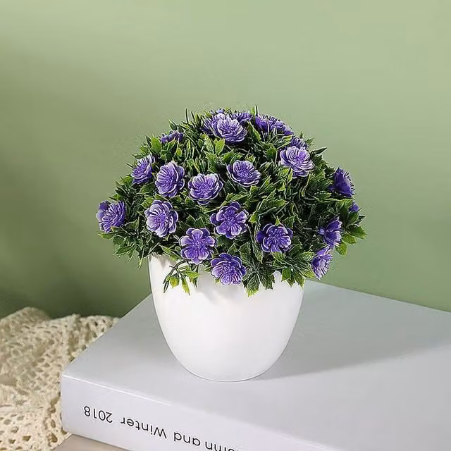 YnysTec Potted Purple Faux Flowers for Indoor and Outdoor Tabletop Decor