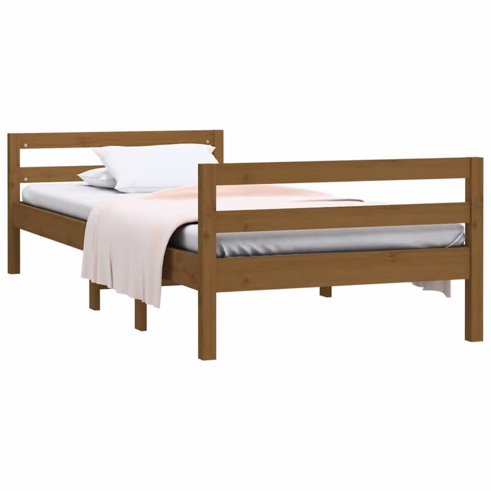Berkfield Home Small Single Solid Wood Pine Bed Frame, Honey Brown, W: 75 cm, L: 190 cm – 3