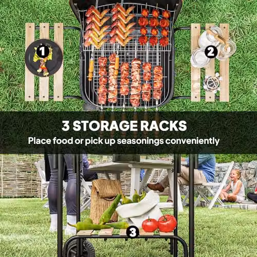 Outsunny Red Charcoal Barbecue Grill with Warming Rack and Wheels – 4
