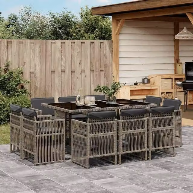 Berkfield Home 11 Piece Grey Poly Rattan Garden Dining Set with Cushions – 1