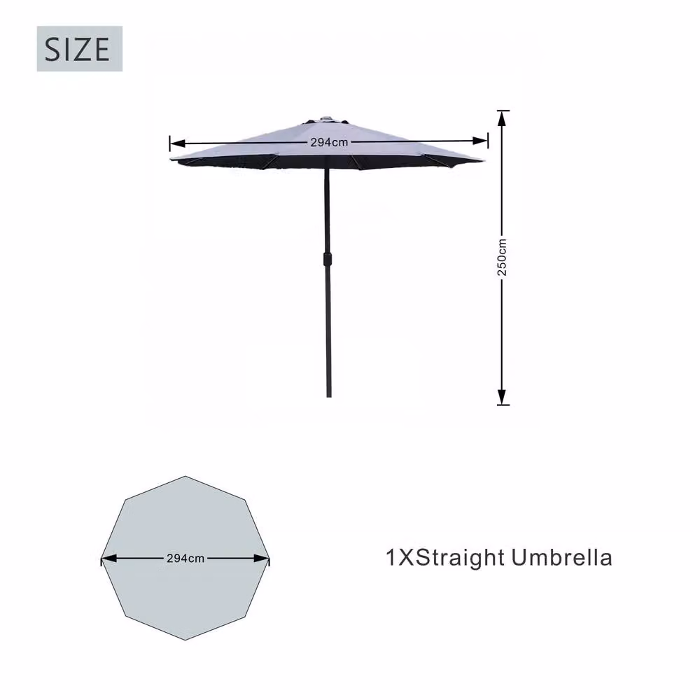 MIMO Garden Classic Parasol Sun Umbrella with Hand Crank in Grey, H 250 cm x W 294 cm – 2