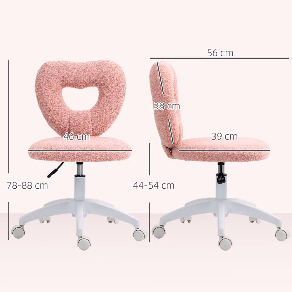 ERGOVEXA Pink Bouclé Fabric Armless Heart Task Chair with Castors and 360 Degree Swivel – 2