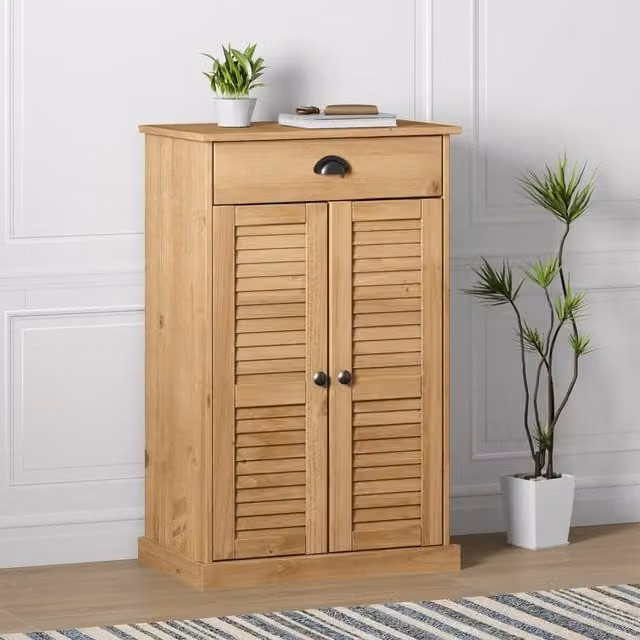 Berkfield Home VIGO Shoe Cabinet in Brown Solid Pine Wood, W/D/H: 60 x 35 x 96 cm – 1