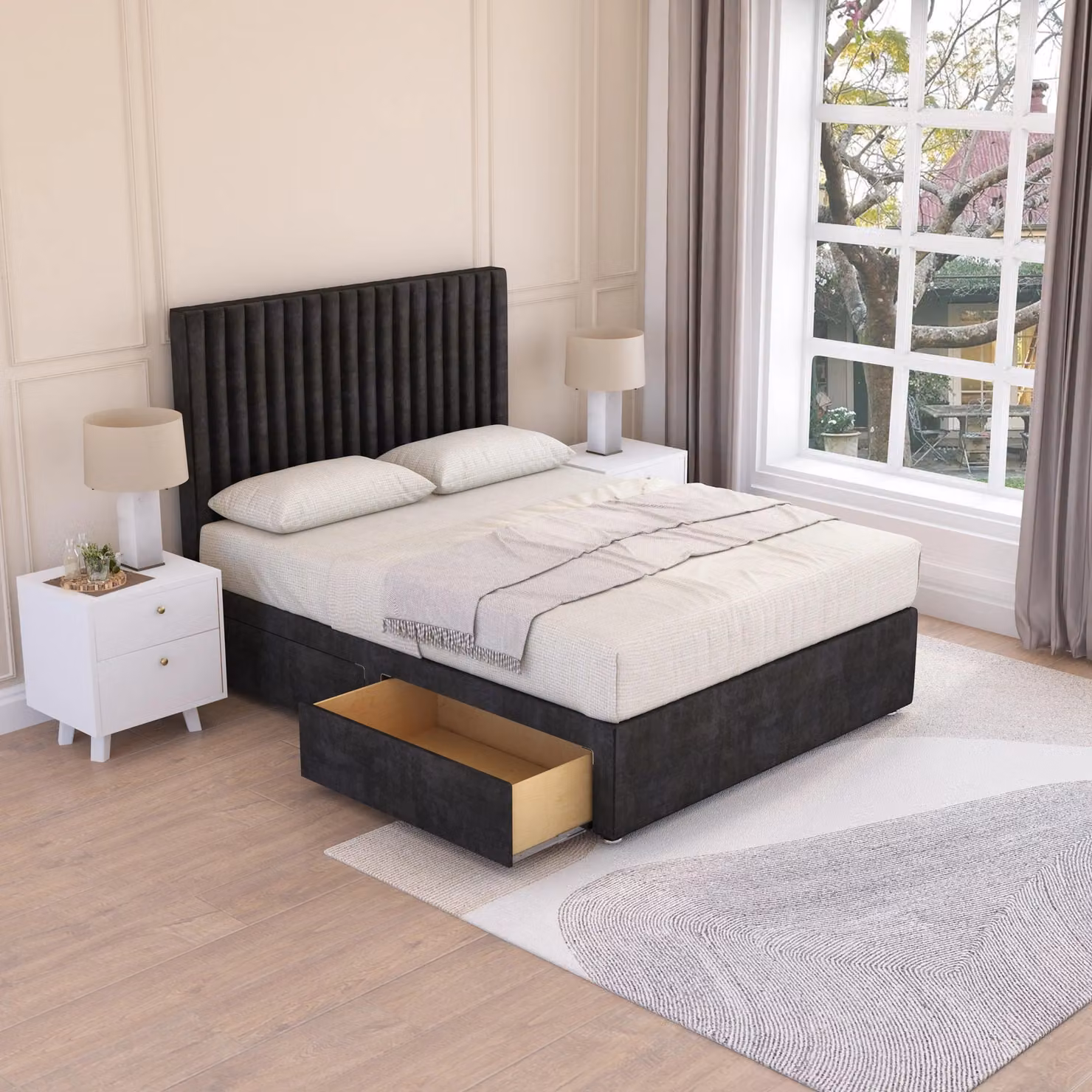 Sloomy Manhattan Black Plush Velvet Memory Foam Bed Set with Headboard, Mattress and 2 Drawers, W/D/H: 90 x 200 cm – 2
