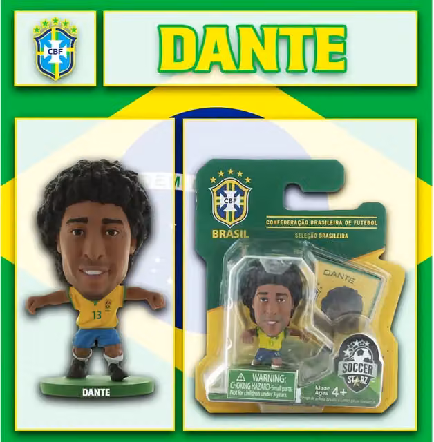 SoccerStarz Brazil Dante Home Kit Mini Figure, Yellow, 5 cm