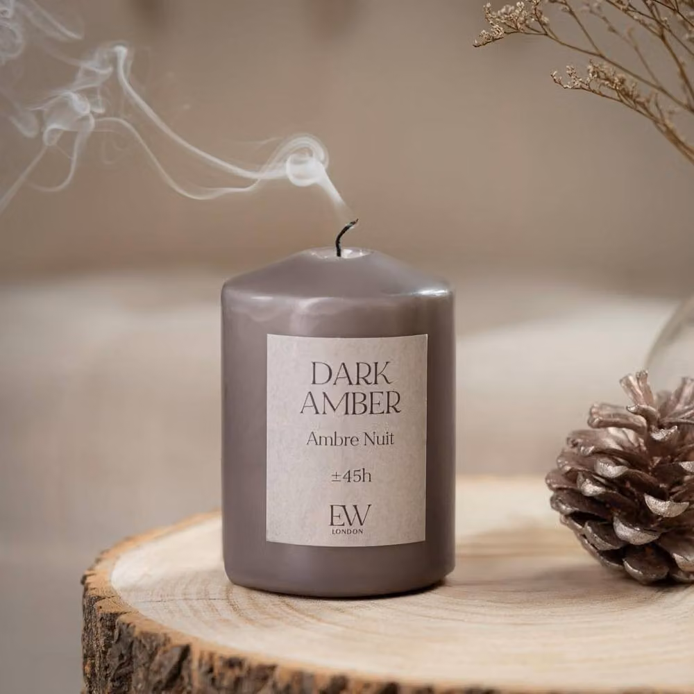Marco Paul Dark Amber Scented Pillar Candle in Brown, 30 Hour Burn Time – 2