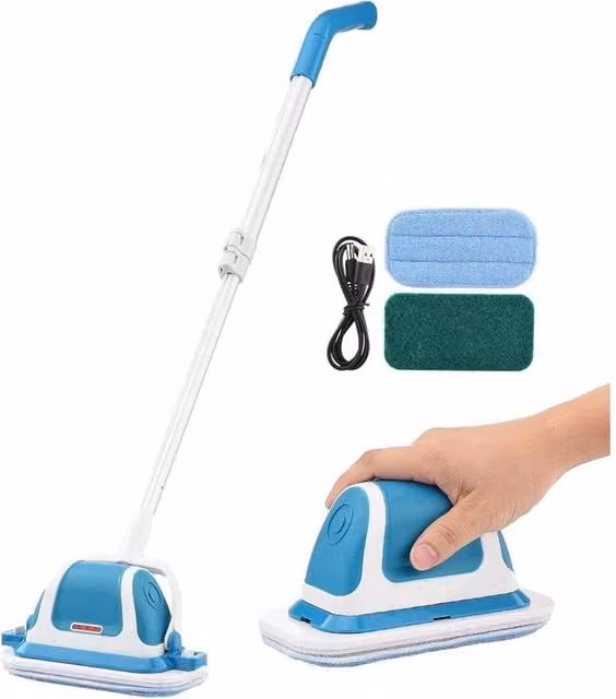 VOGREX Rechargeable Multifunction Cordless Electric Vibration Scrubber with Extension Pole in Blue – 1