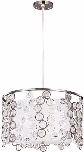 Elstead Lexi 3 Light Round Suspended Ceiling Pendant in Silver and White with Crystal Details and E27 Fitting