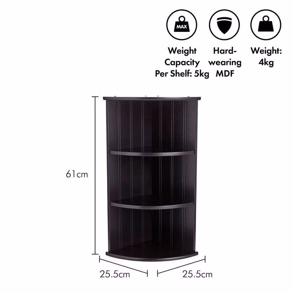 NESTLUNE Modern Black 3 Tier Wall Mounted Bathroom Corner Shelf Unit – 2
