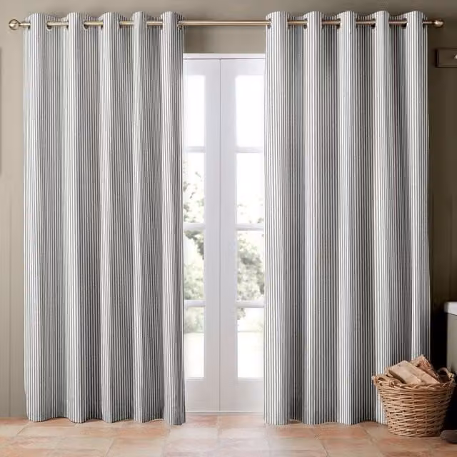 Emily Bond Oscar Stripe Made to Measure Blackout Eyelet Curtain Panel in Blue and Black