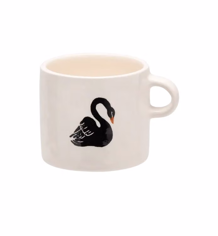 Anna + Nina Black Swan Ceramic Mug in Black and White