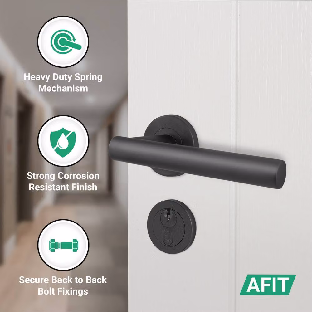 AFIT Matt Black T-Bar Lever on Rose Euro Lock and Hinge Kit with Double Cylinder, W/D/H: 150 x 150 x 150 mm – 3