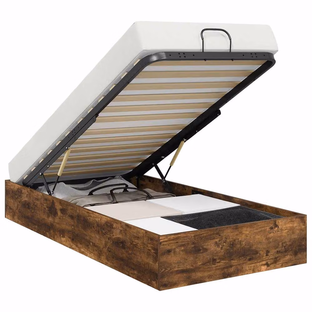 Berkfield Home Modern Ottoman Bed Frame in Smoked Oak Brown, W/D/H: 200 x 90 x 25 cm – 2