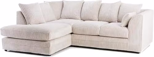 Bliss Furniture Jumbo Cord 4-Seater Left Hand Corner Sofa in Cream with Scatter Cushions
