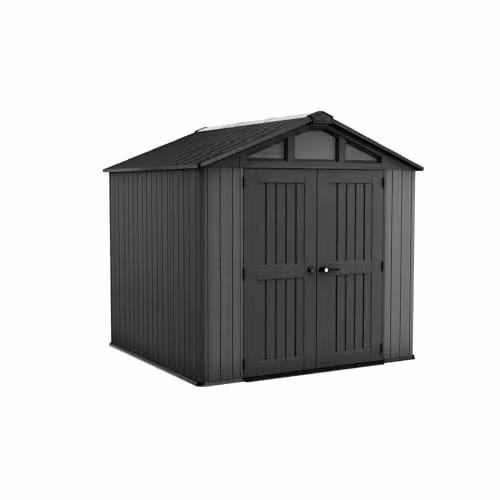 Keter Stronghold 8x8ft Outdoor Garden Shed in Grey, Heavy-Duty Resin Storage Shed with Double Doors and 6 m² Interior