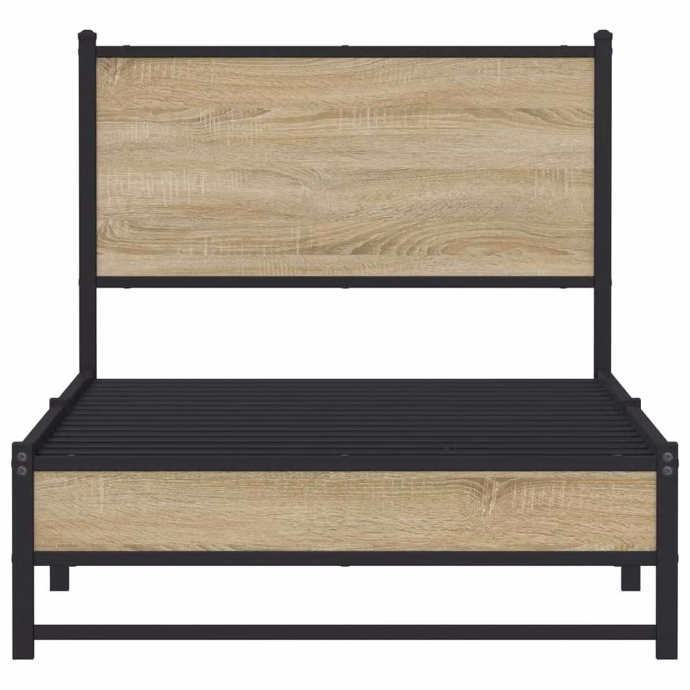Berkfield Home Metal and Wood Bed Frame in Sonoma Oak and Brown, W/D/H: 90 x 200 cm – 3