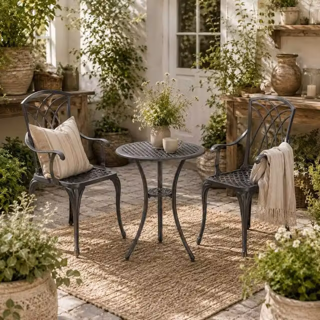 Wyld Haus Sazzotti 2 Seater Bistro Set with Round Powder Coated Aluminium Table in Brown and Black