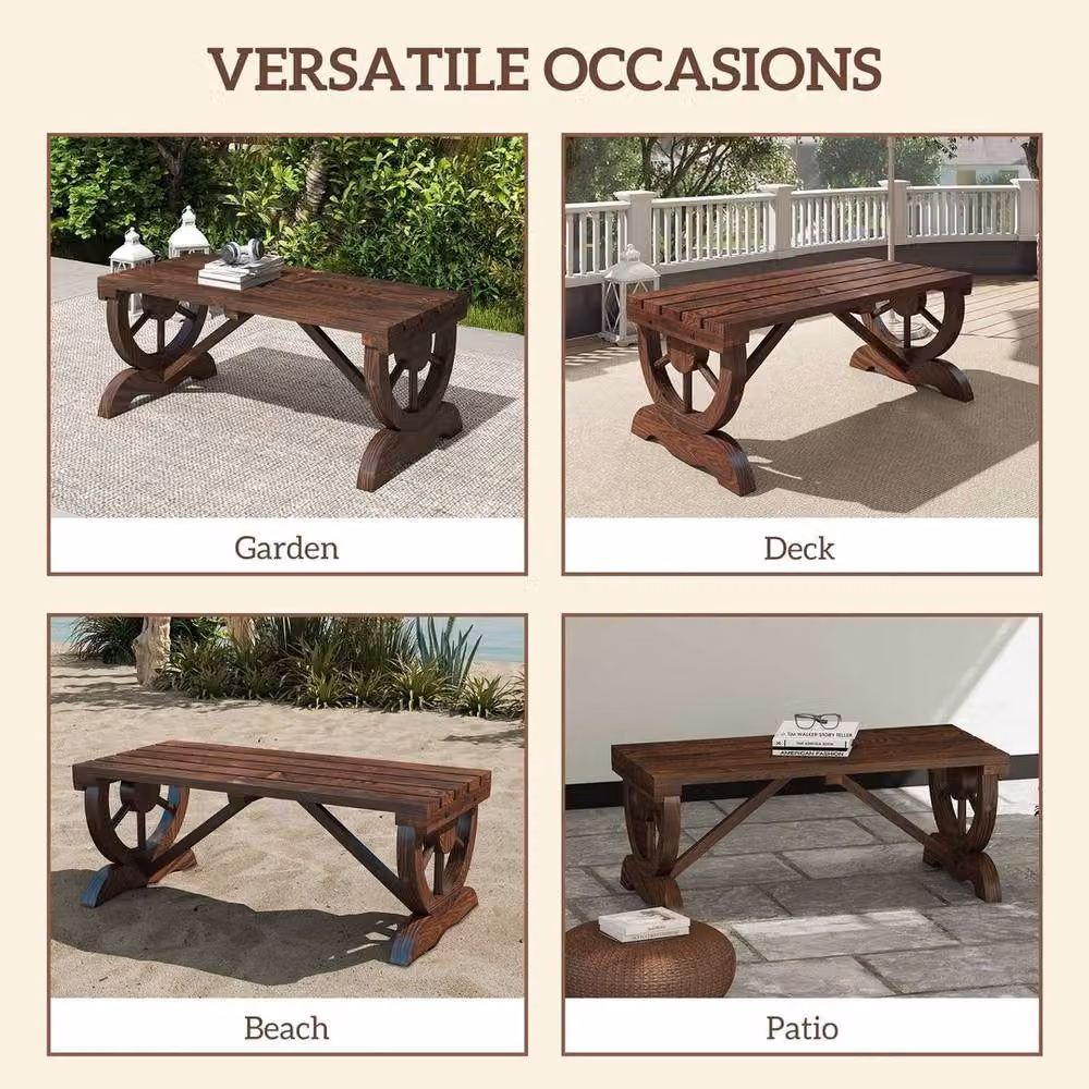 NESTLUNE Rustic Wooden Wheel Bench in Brown for your Garden or Patio, W: 100 cm, D: 60 cm – 4