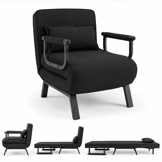 Costway Convertible Sleeper Chair Folding Sofa Bed with Adjustable Backrest and Armrests in Black – 1