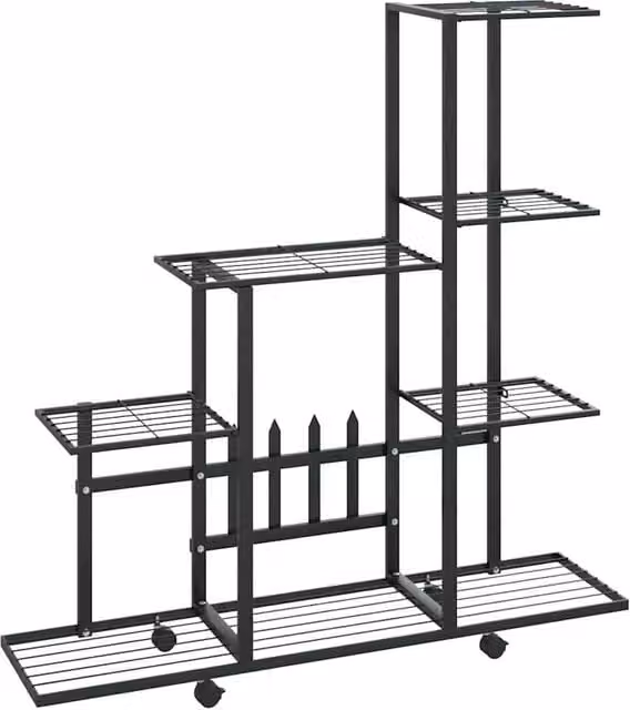 Berkfield Home Black Metal Flower Stand with Wheels, W: 94.5 cm, D: 25 cm, H: 92.5 cm