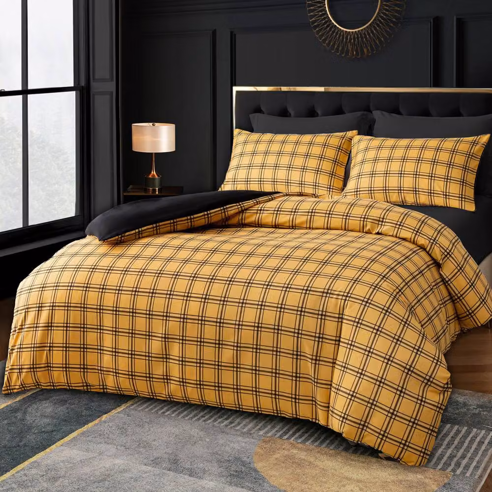 Lazzaro Home Honey Checkered Double Duvet Cover Set in Yellow, Brushed Microfibre, 200 x 200 cm – 2