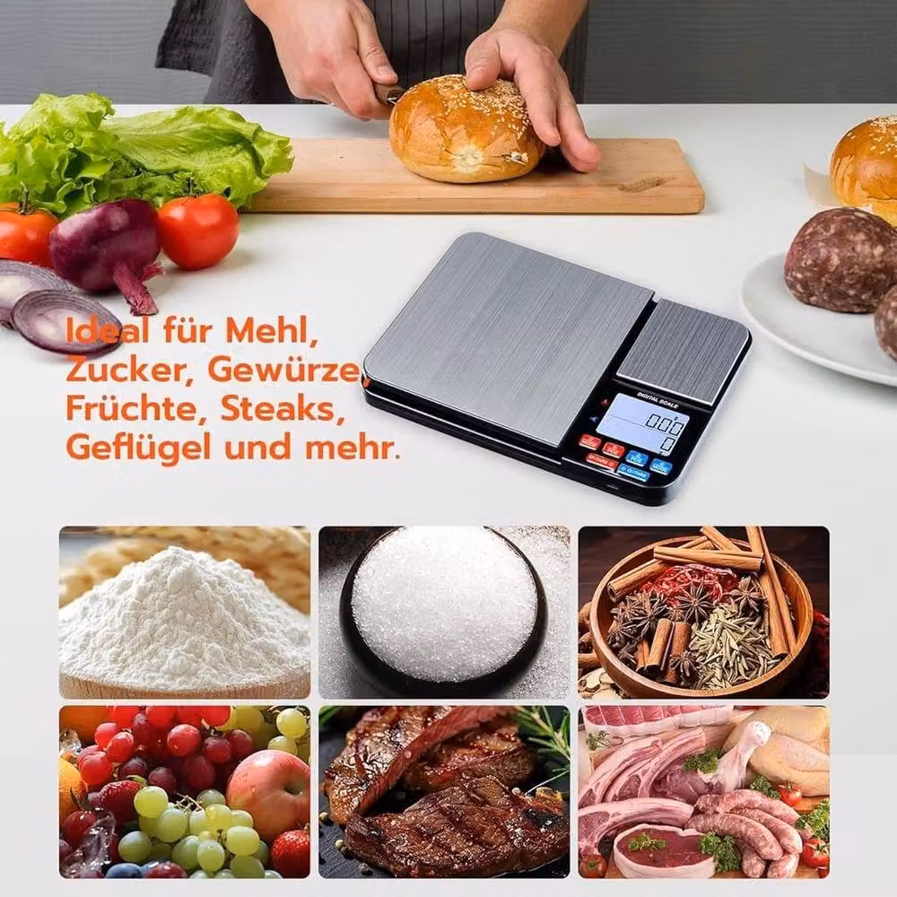 Kelvenix Dual Platform Professional Kitchen Scales in Black with Stainless Steel Finish and Rechargeable Battery – 5