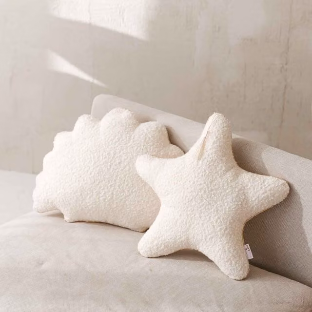 MiniCamp Boucle Seashell and Starfish Cushions in Ecru