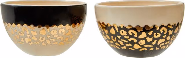 Premier Housewares London Leo Set of 2 Small Stoneware Dip Bowls with Black, White and Gold Leopard Pattern – 1