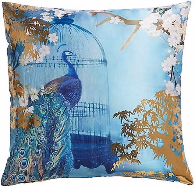 Arthouse Suki Foil Peacock Printed Reversible Filled Cushion, Petrol Blue and Gold, 45 x 45 cm