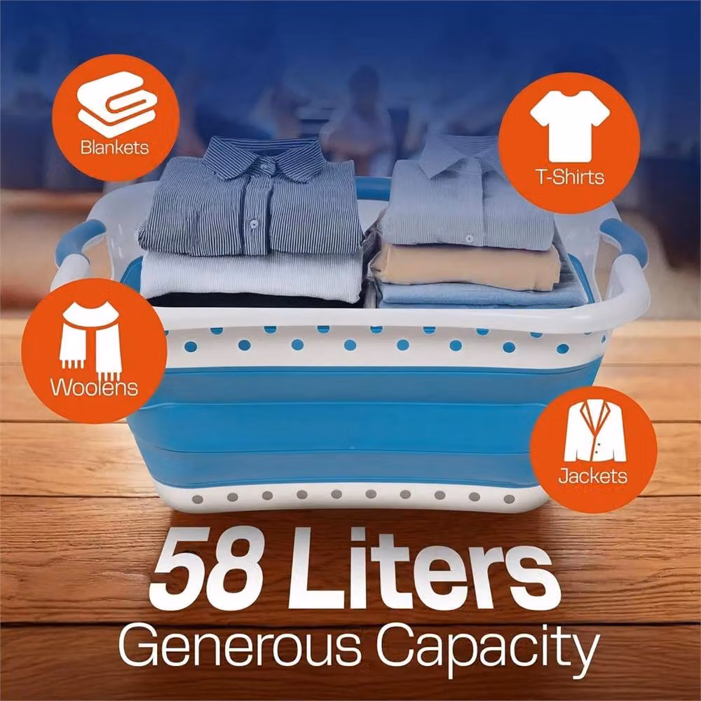 Nordara Blue and Grey Collapsible Pop-Up Laundry Basket with 3 Handles, 58L – 2
