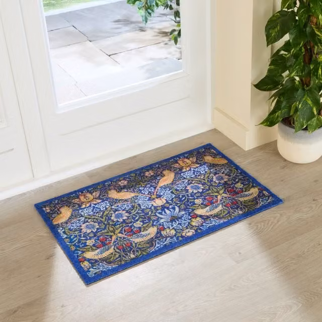 Artsy Mats William Morris Strawberry Thief Washable Indoor Doormat, Blue, W: 80 cm, D: 50 cm