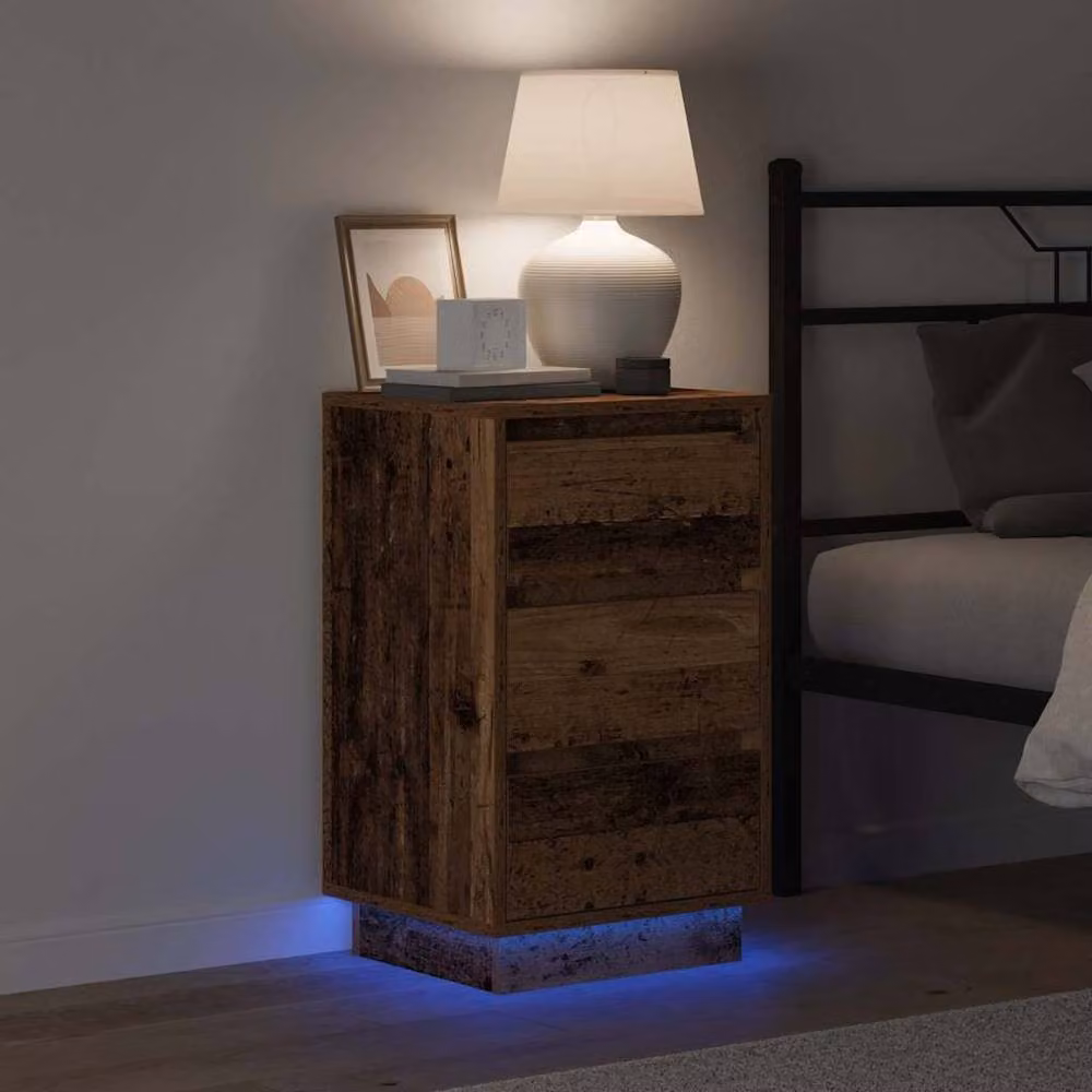 Berkfield Home Bedside Cabinet with Integrated LED Lighting in Brown Old Wood, W: 39 cm, D: 34.5 cm, H: 65 cm – 4