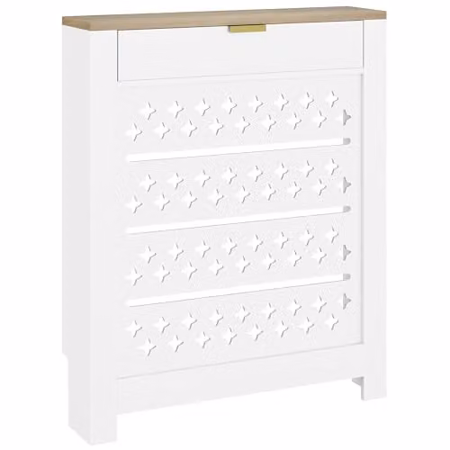 HOMCOM Modern White MDF Radiator Cover with Flip Drawer and Top Shelf, W/D/H: 78 x 19 x 95.5 cm – 1