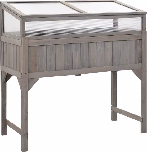 Berkfield Home Raised Bed with Greenhouse in Grey Solid Fir Wood, W: 110 cm, D: 54 cm, H: 120 cm