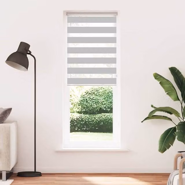 Berkfield Home Zebra Blind in Light Grey, Polyester, W: 90 cm, H: 200 cm
