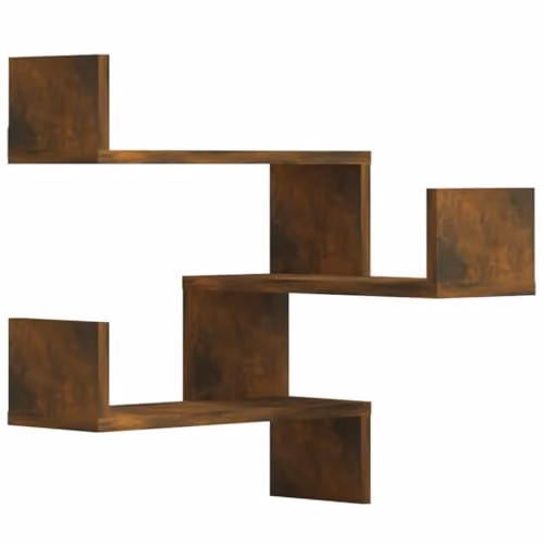 vidaXL Set of 2 Modern Wall Mounted Corner Shelves in Smoked Oak, W/D/H: 40 x 40 x 50 cm