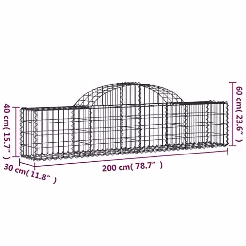 vidaXL 18-Piece Arched Gabion Baskets in Silver Galvanised Steel, W/D/H: 200 x 30 x 40/60 cm – 2