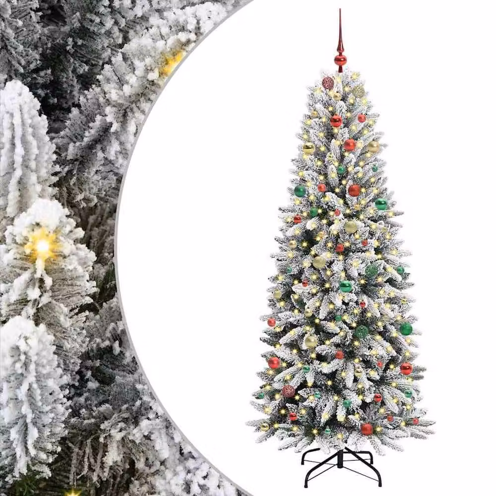 Berkfield Home Artificial Christmas Tree with 300 LEDs in Green and White, W/D/H: 78 x 78 x 210 cm – 2