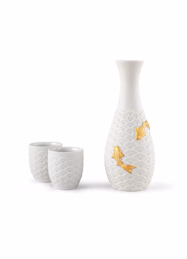Lladró Koi Sake Set in White Porcelain