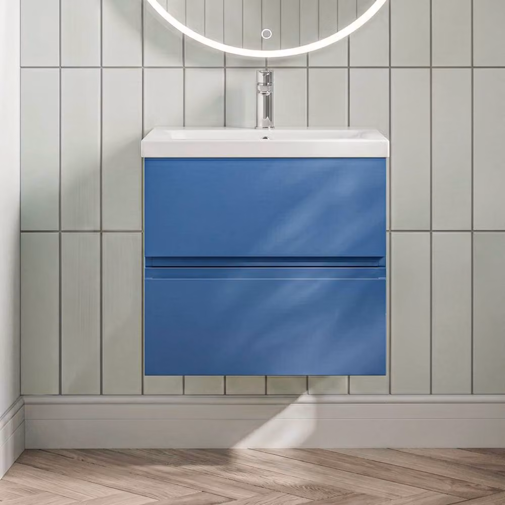 Balterley Mavesyn 2 Drawer Wall Hung Vanity Basin Unit, Blue, Width: 60 cm – 2
