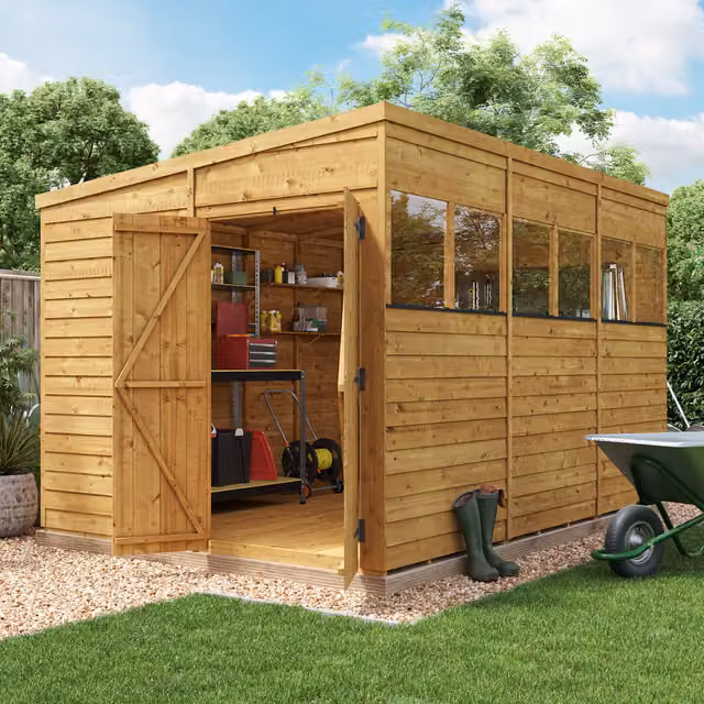 BillyOh Switch Overlap Pent Wooden Garden Shed with Window in Brown