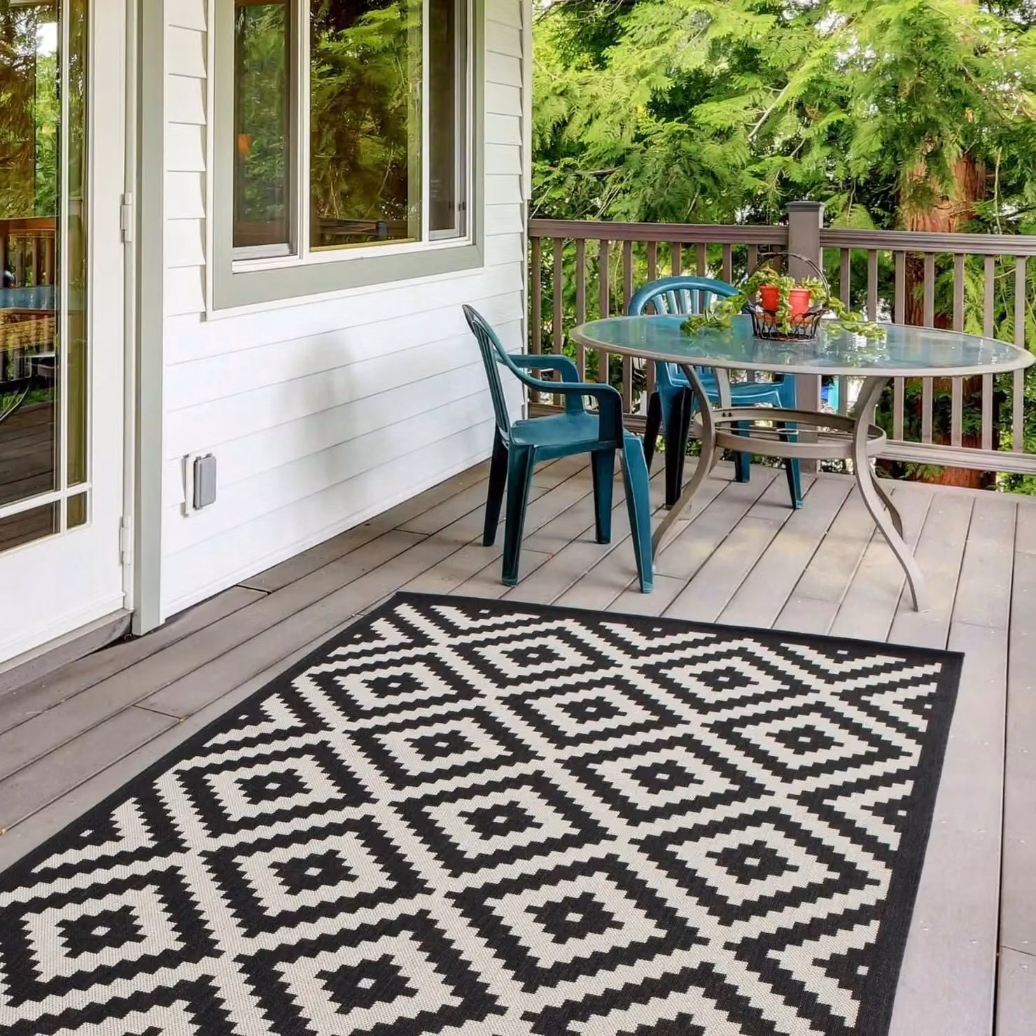 THE RUGS Geometric Diamond Indoor Outdoor Rug in Black and Ivory, W/D: 200 x 290 cm – 11