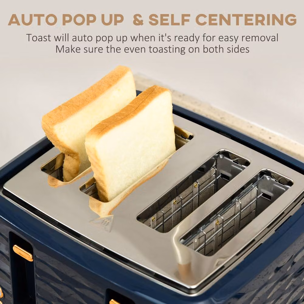 STILVORA Blue Stainless Steel Kettle and 4 Slice Toaster Set – 6