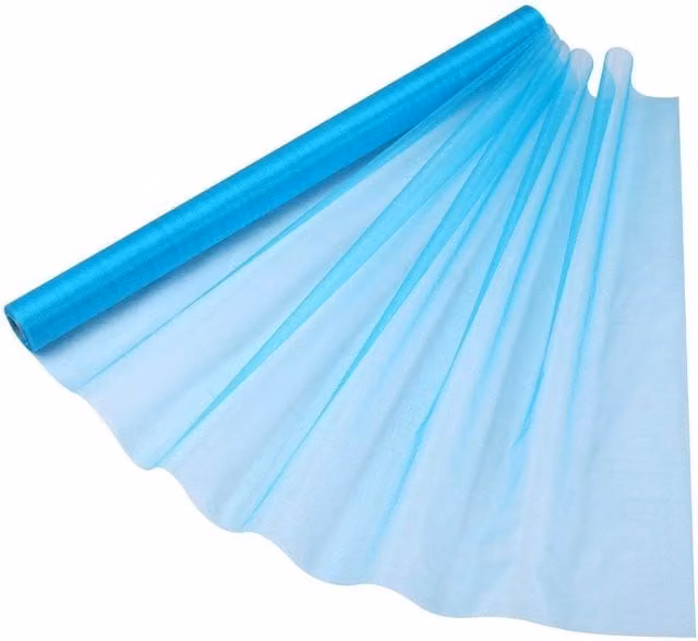 Neel Blue Turquoise Organza Sheer Fabric Roll W: 70 cm, L: 15 m