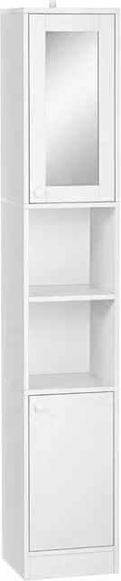 Hinsinc Slim Tallboy Bathroom Storage Unit with Mirrored Hinged Doors, White, H 170 x W 28 x D 15 cm